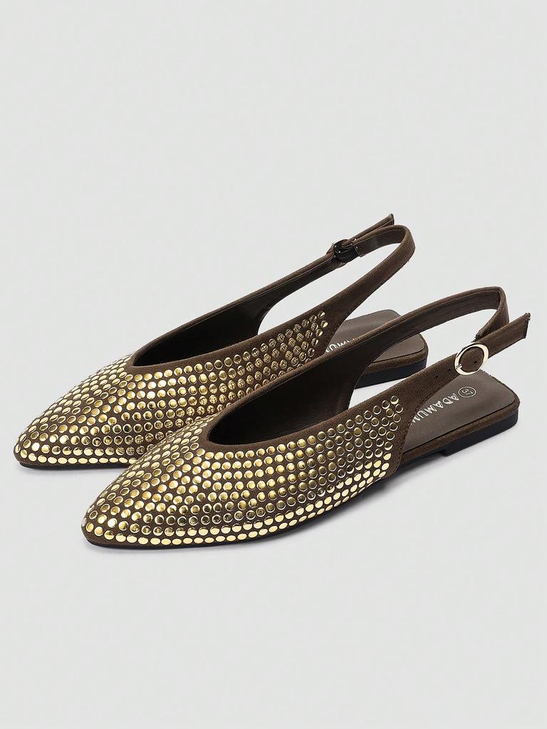 Черные балетки Мэри Джейн с острым носом, золотыми пайетками и ремешком с пряжкой
