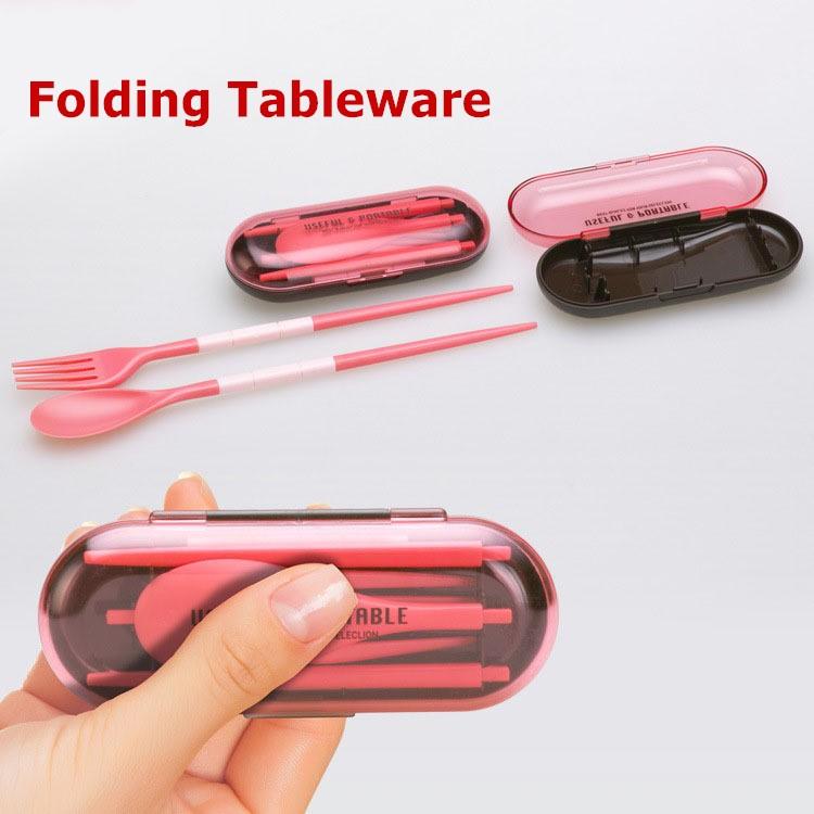 1 комплект/коробка столовых приборов Складной набор вилок Набор столовых приборов Переносная столовая посуда Товары для улицы Набор ложек вилок и палочек для еды