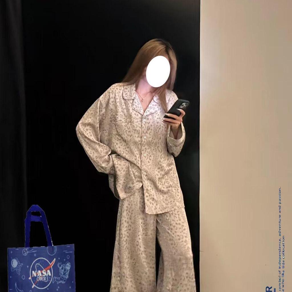 Женский пижамный комплект с подкладкой против выпирания: Комплект с длинным рукавом и брюками, повседневный расслабленный стиль для весны-зимы