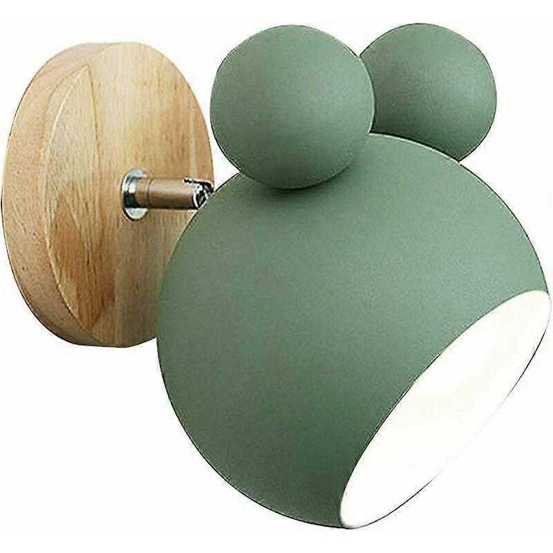 Without bulb green Nordic wall lamp bedroom bedside cute bear wooden interior wall lamp bedside reading light bedroom, for indoors and outdoors