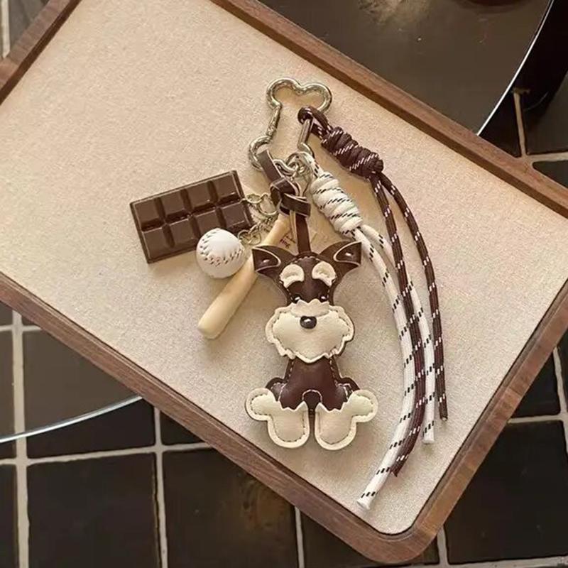 Yogodlns Мультяшная ПУ кожаная симпатичная сумочка шнауцера подвеска для женщин собака шоколадный рюкзак украшения