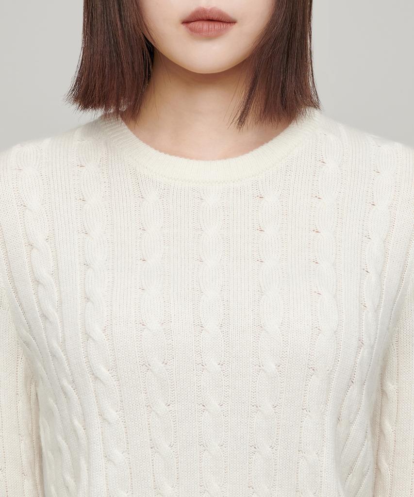 MUSINSA STANDARD WOMAN Women'S Angora Blend Cable Crew Neck Knit [Ivory]