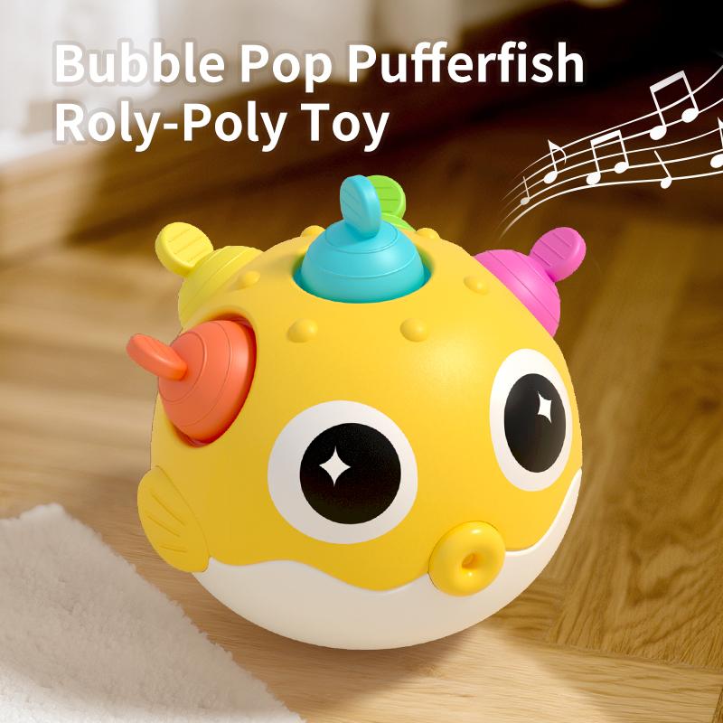 Baby Rattles, Baby Pufferfish Tumbler Toys, Educational Plug-in Fun, Chewable Teethers, Built-in Bells for Newborn Gifts