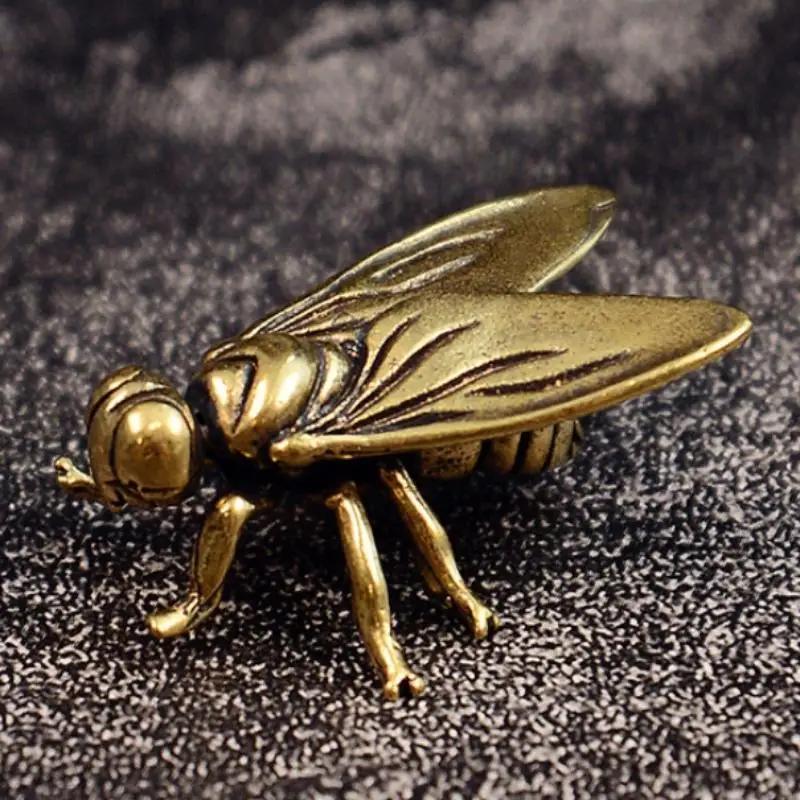 Office Desktop Decor Brass Fly Figurine, Vintage Craft Metal Insect Animal Statue for Home, Miniature Piece