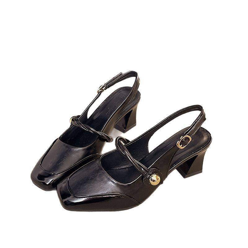 Туфли-лодочки с квадратным носком и неглубоким вырезом, с пустым верхом, на толстом каблуке, женские летние новые ретро, на среднем и высоком каблуке, Мэри Джейн