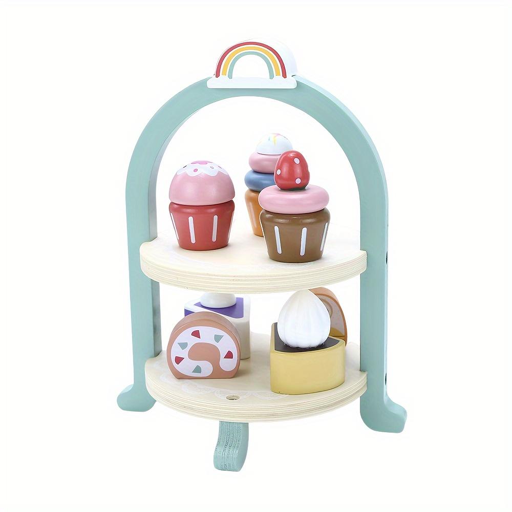 Wooden Cake Pop Shop Playset ,8 Piece Pretend Play Food Toy with Multi-Tiered Dessert Tower Educational Kitchen Roleplay Set for Kids 3+