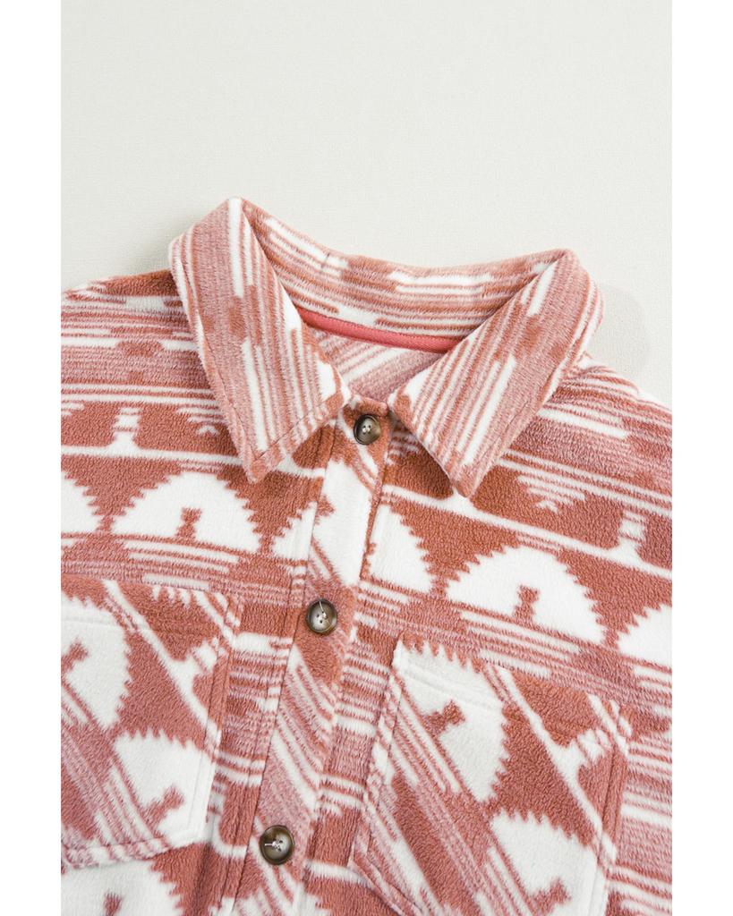 Azura Exchange Pink Plus Size Aztec Print Chest Pocket Shacket