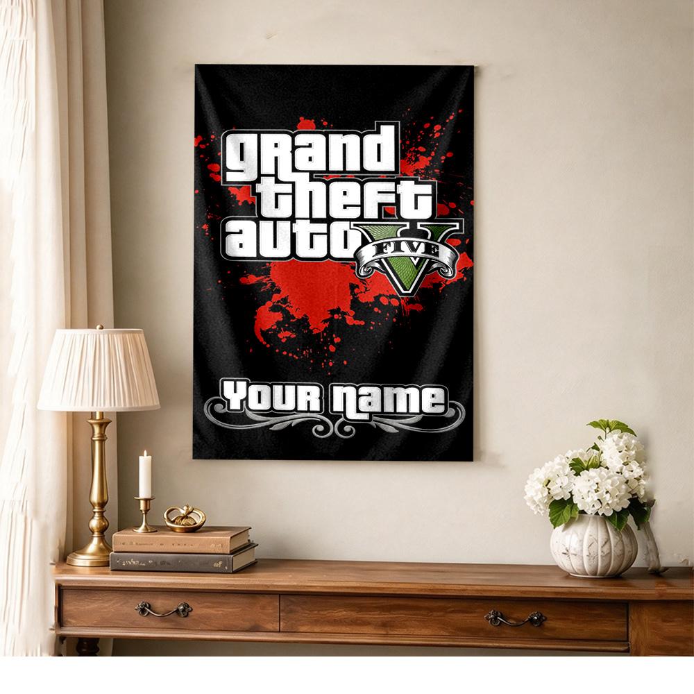 Gta Personalized Text Tapestry Boho Wall Hanging Non-Fading Color Ideal for Camping Ideal for All Seasons Perfect Gift for Relatives and Friends