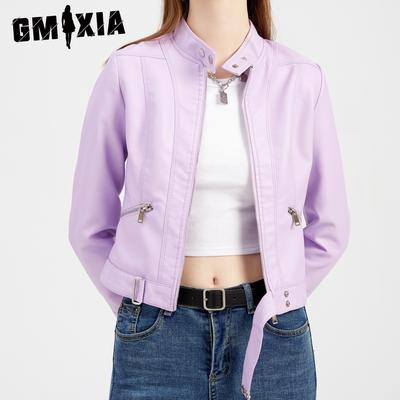 Женские однотонные кожаные принтованные короткие тонкие куртки и пальто с длинным рукавом на весну и осень