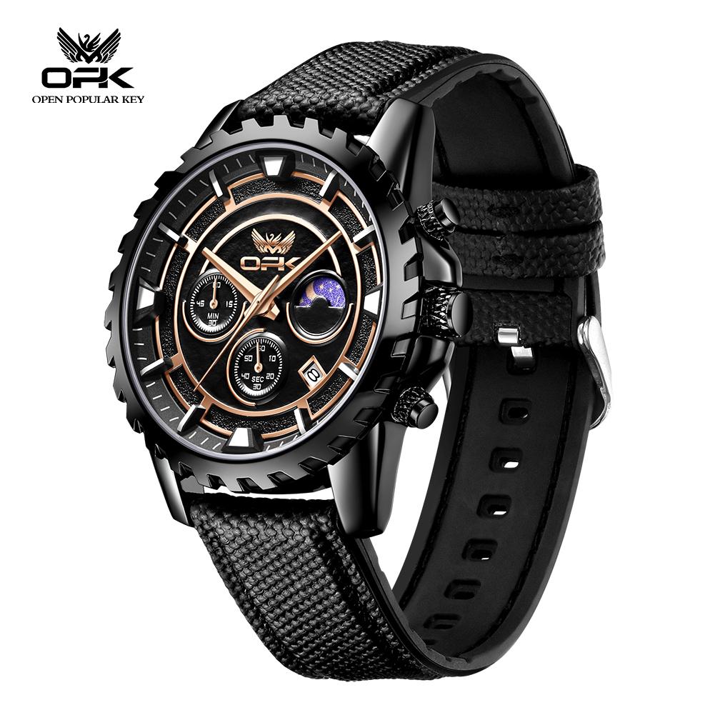OPK 6085 Brand Fashion Men's Watches Luxury Silicone Strap Waterproof Original Business Quartz Watch Man