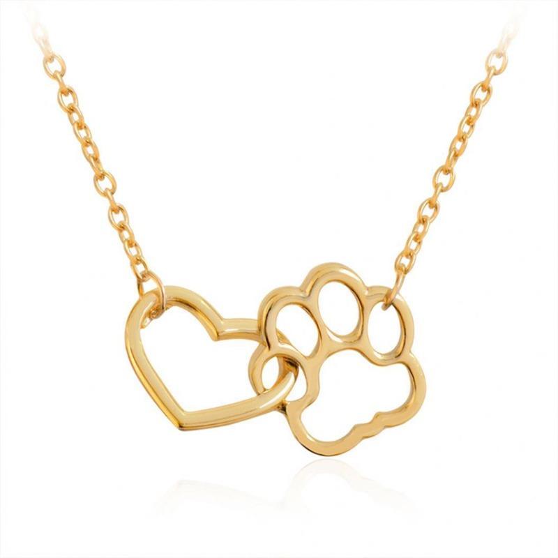 Women Fashion Dog Claw Paw Pendant Girl Heart Hollow Charm Necklace Jewelry Gift
