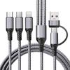 2-3 Port Fast Charging Cable: 5-in-1 Braided 3A for Apple iPhone, Huawei, Type-C Devices.