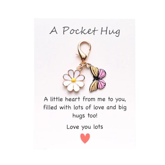Цветок Удачи Карманное Объятие Брелок Вдохновляющий Бабочка/Пчела/Божья Коровка Цветок Брелок Шарм с Карточкой Подарки для Женщин Подруг Коллег