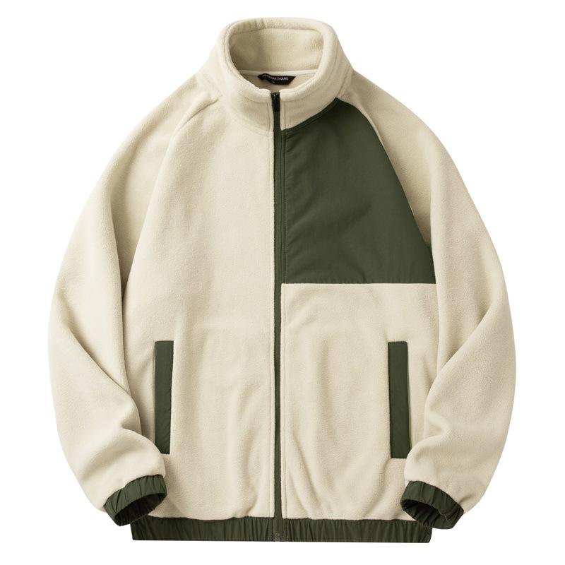 Мужская утепленная флисовая куртка с цветными блоками и воротником-стойкой, осенне-зимний повседневный спортивный топ