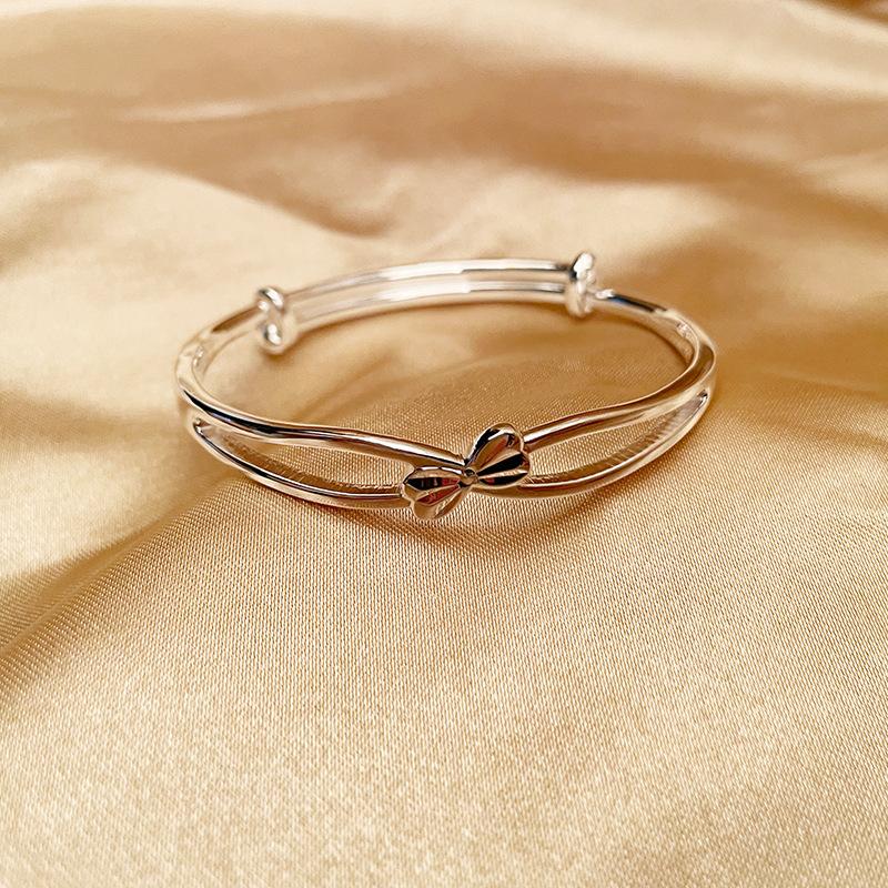 S999 чистое серебро, гладкий скользящий серебряный браслет с бантом, модный и универсальный серебряный браслет для ног в подарок для девочек
