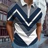 Casual Lapel T-shirt Young Men's Fashion Zipper T-shirt Short Sleeve T-shirt Men's 3D Stripe Print T Shirt