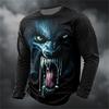 Round Neck 3D Skull Printed Top Fashionable Long Sleeved Men's T-shirts - Soft Medium Stretch Polyester Fabric Spring and Autumn Relaxed Fit Clothing