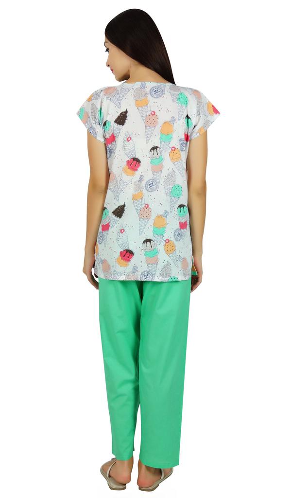 Bimba Womens Cotton Pajama Night Wear Set Short Sleeve Shirt with Pyjamas - Night