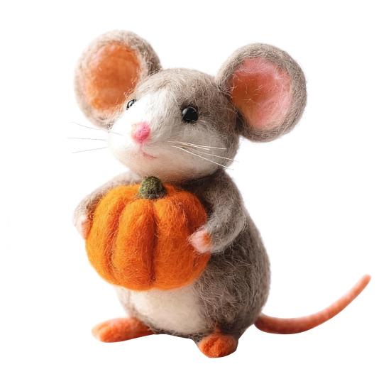 Halloween Felt Mouse Accessories Handmade Animals Statue with Pumpkin Decoration Table Shelf Desk Ornament