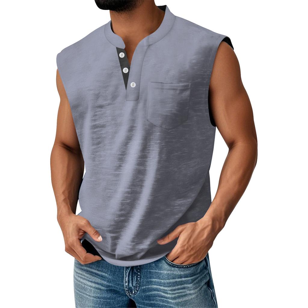 Мужской летний однотонный жилет спортивного повседневного покроя с карманами и пуговицами в тон цвета