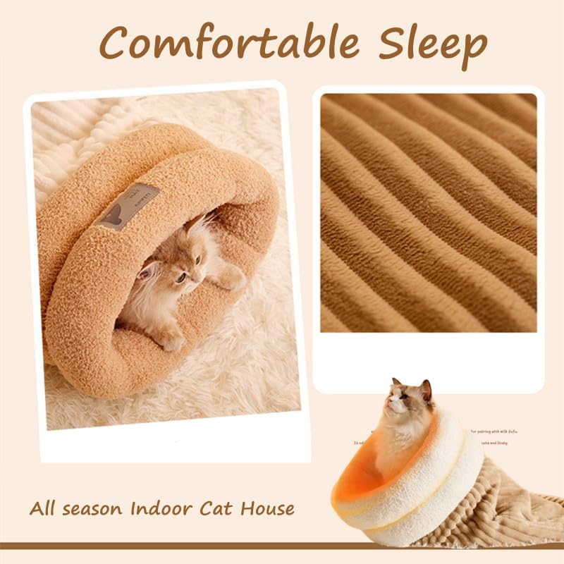 Cat Sleeping Bag Bed, Winter Soft Plush Sack Self Warming Cave Bed for Indoor Cats, Hideaways Pet Snuggle Sack for Kitten Puppy (Blue, L-21 x18)