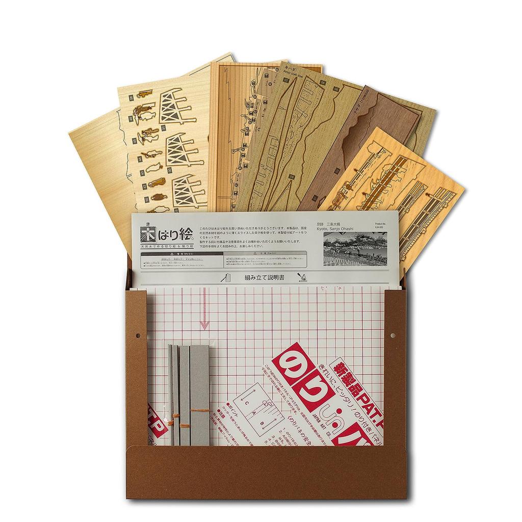 KINOWA "Мост Сандзё Охаси в Киото" Деревянная мозаика Оригинальный DIY-набор Укиё-э Хиросигэ Пятьдесят три станции Токайдо Сделано в Японии