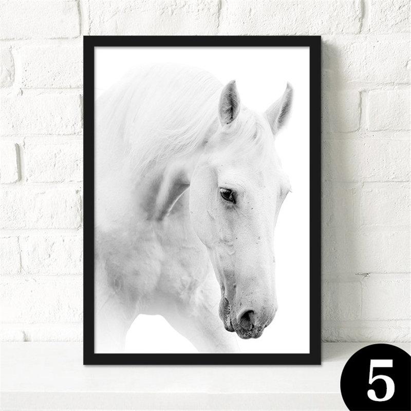 Скандинавская декоративная картина на холсте, вертикальные и горизонтальные прямоугольные постеры без рамки, животные, белые лошади, белый фон