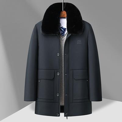 Мужская зимняя куртка с хлопковой подкладкой для мужчин среднего и пожилого возраста с большим меховым воротником Новая длинная стеганая куртка из хлопка с пуховой подкладкой для папы