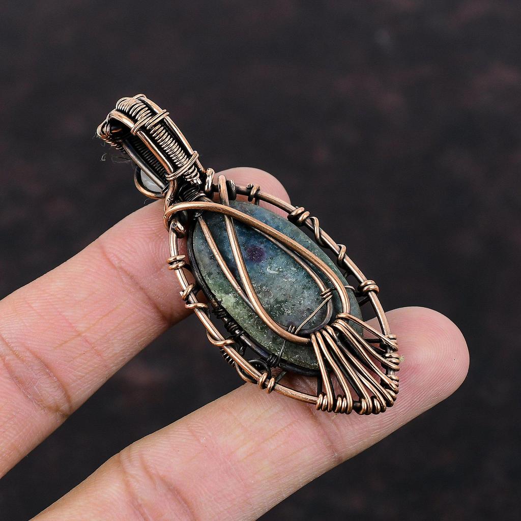 Сглаз Рубин Синий Кианит Кулон Медная Проволока Обернутый Кулон Радуга Лунный Камень Ювелирные Изделия Из Драгоценного Камня Ювелирные Изделия Ручной Работы Сглаза Ювелирные Изделия Подарок Для Жены