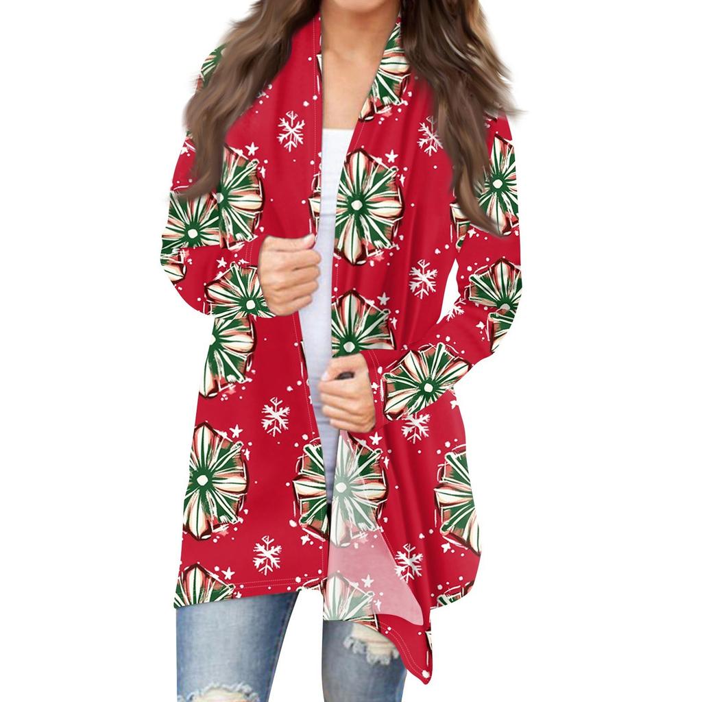 Женская модная рождественская куртка с принтом, повседневный кардиган с длинным рукавом, пальто