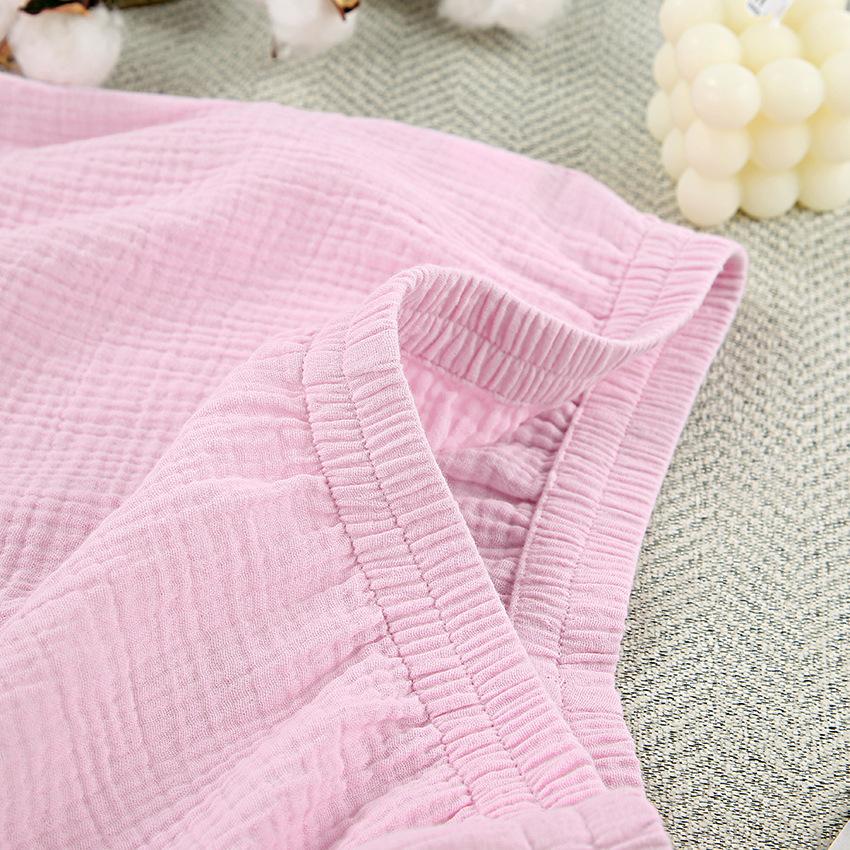 Solid Colour Crepe Cotton Pajamas Long Sleeve Shorts Ruffle Two Piece Set Homewear Ladies