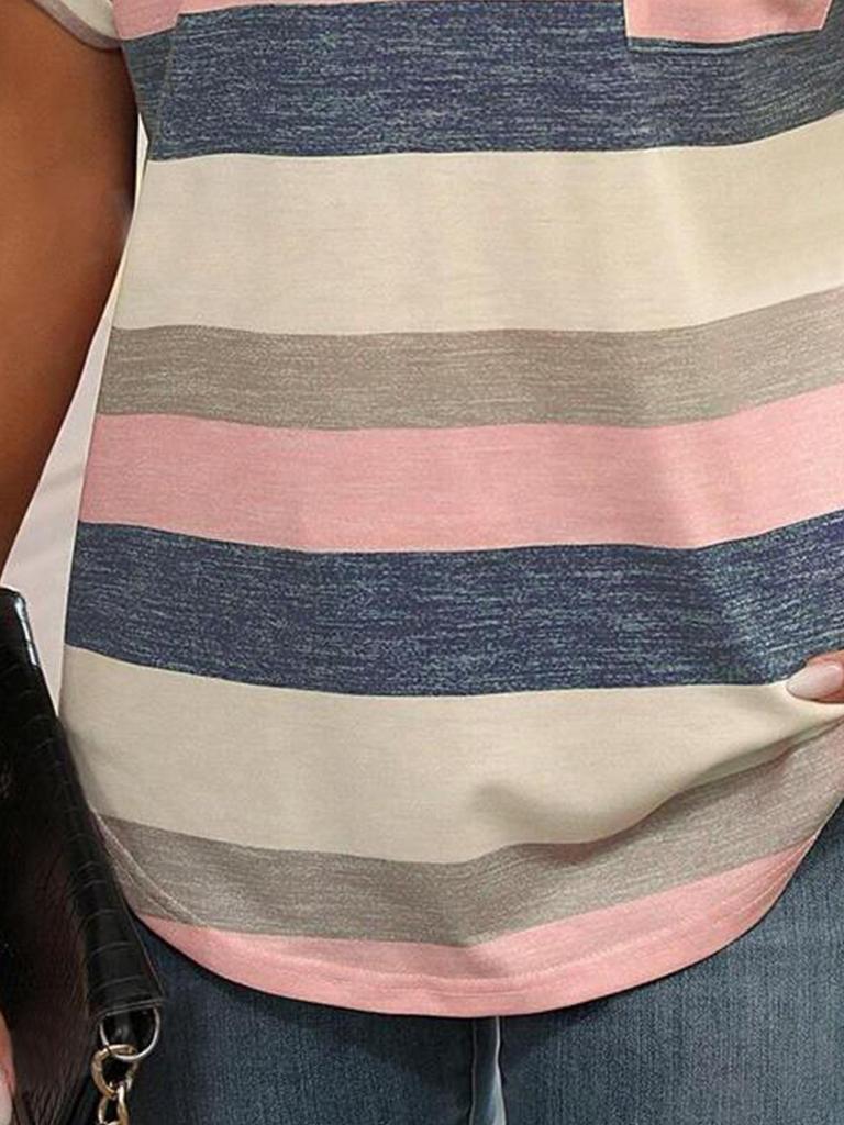 Striped V-neck Bat Sleeve T-Shirt for Women: Cross-border European & American New Spring/Summer Collection