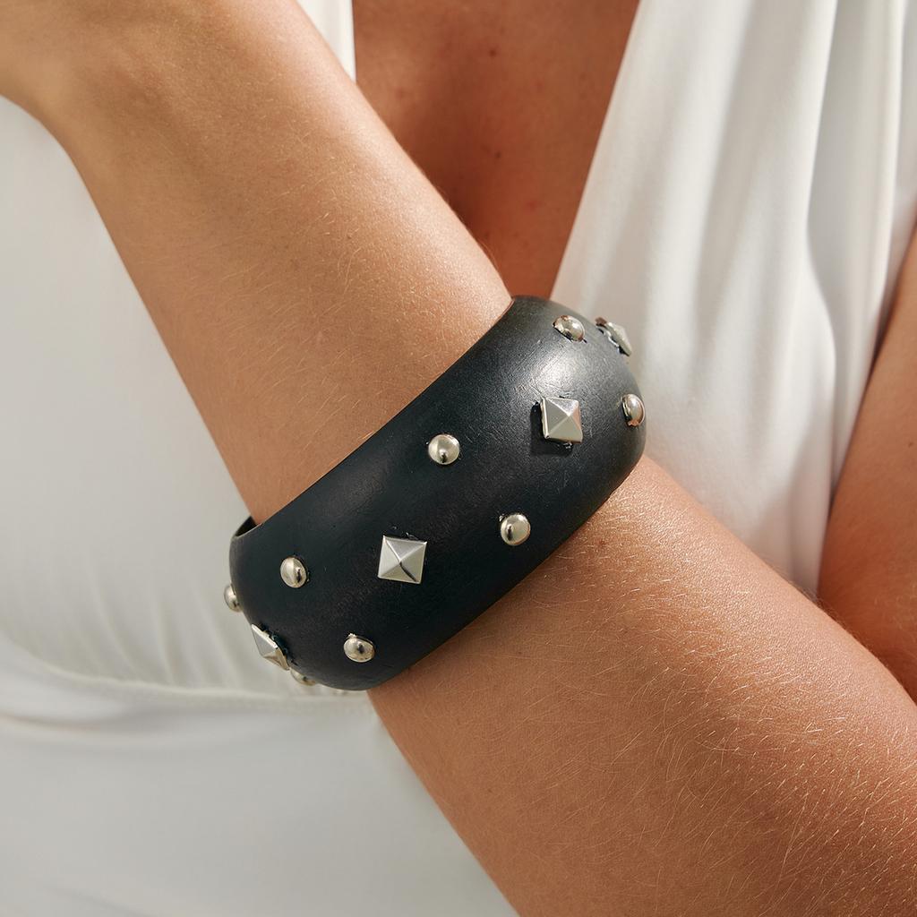 Ретро Мода Пятиконечная Звезда Клепка Деревянный Браслет Манжеты Y2k Панк Стиль Геометрический Винтажный Браслет Ювелирные Изделия Мода Хип-хоп Гранж Pulseras Mujer