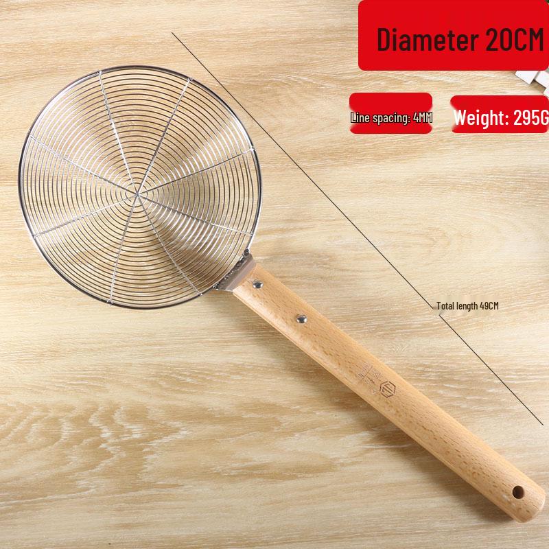 Wooden Handle Stainless Steel Slotted Spoon Mesh Strainer Colander for Noodles and Draining