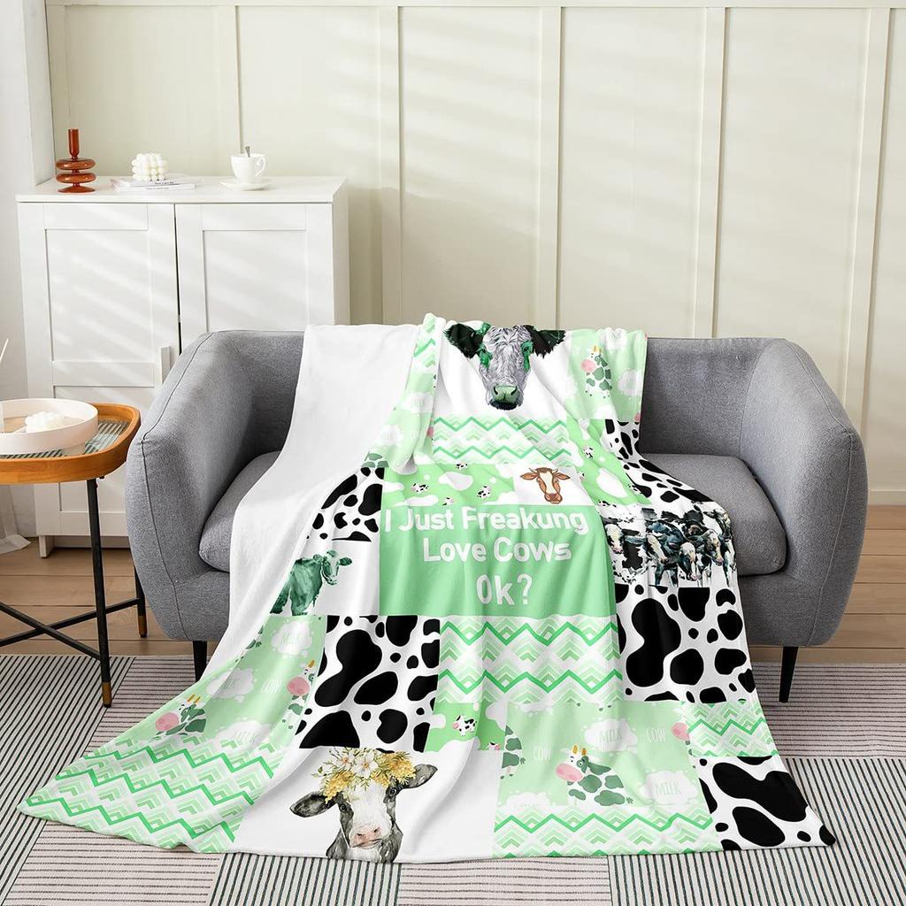 Cartoon Cow Flannel Blanket Sofa Blanket Cute Animal Print Blanket Office Blanket