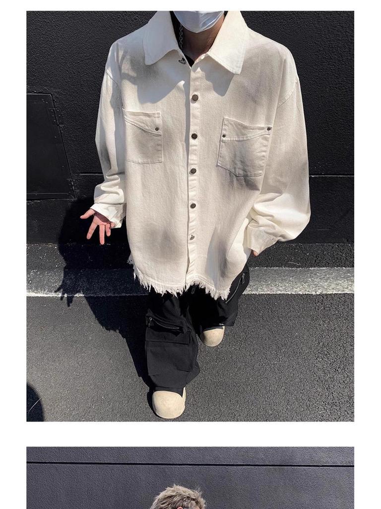 Men's Trendy Fringe Distressed Denim Jacket - Retro High-End Pique Workwear