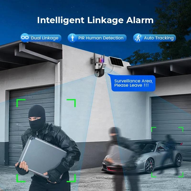 AIOOK Солнечная камера безопасности, уличная водонепроницаемая HD 8MP, двойной объектив, WIFI, 4G IP-камера, полноцветная камера ночного видения, двусторонний интерком, обнаружение движения