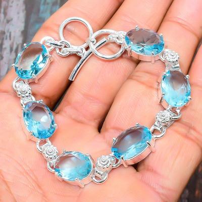 Швейцарский голубой топаз Gemstone 925 Sterling Silver Уникальный браслет ручной работы