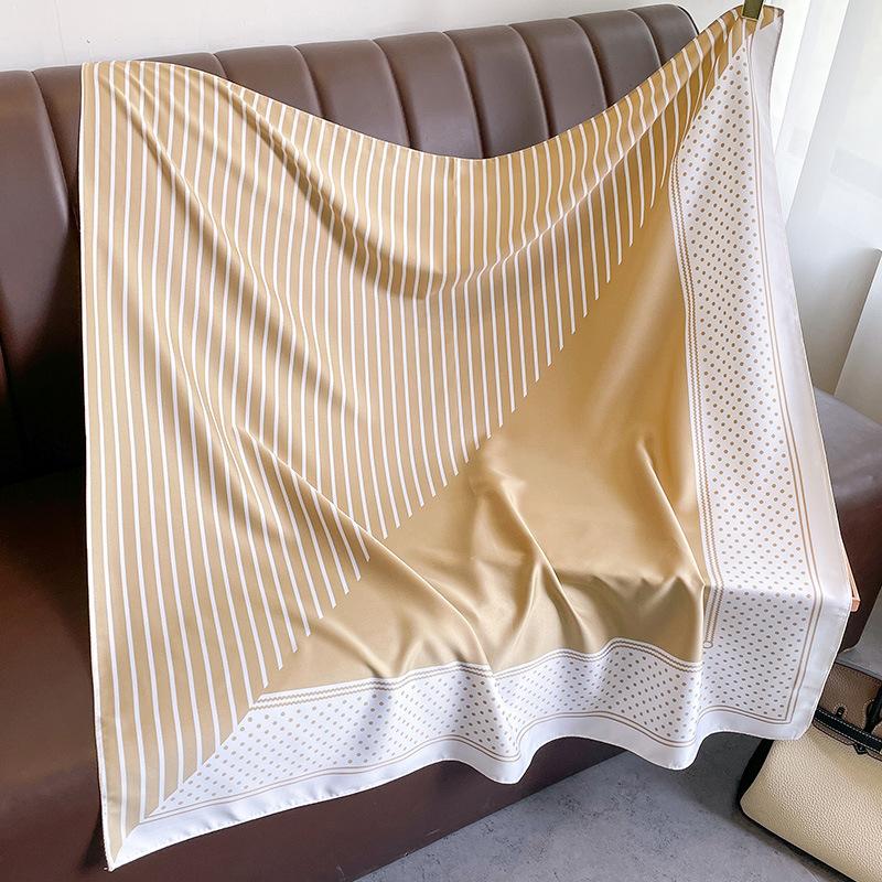 Korean Version of Polka Dot Striped Printed Square Scarf for Women New Style Exterior Shawl Square Silk Scarf