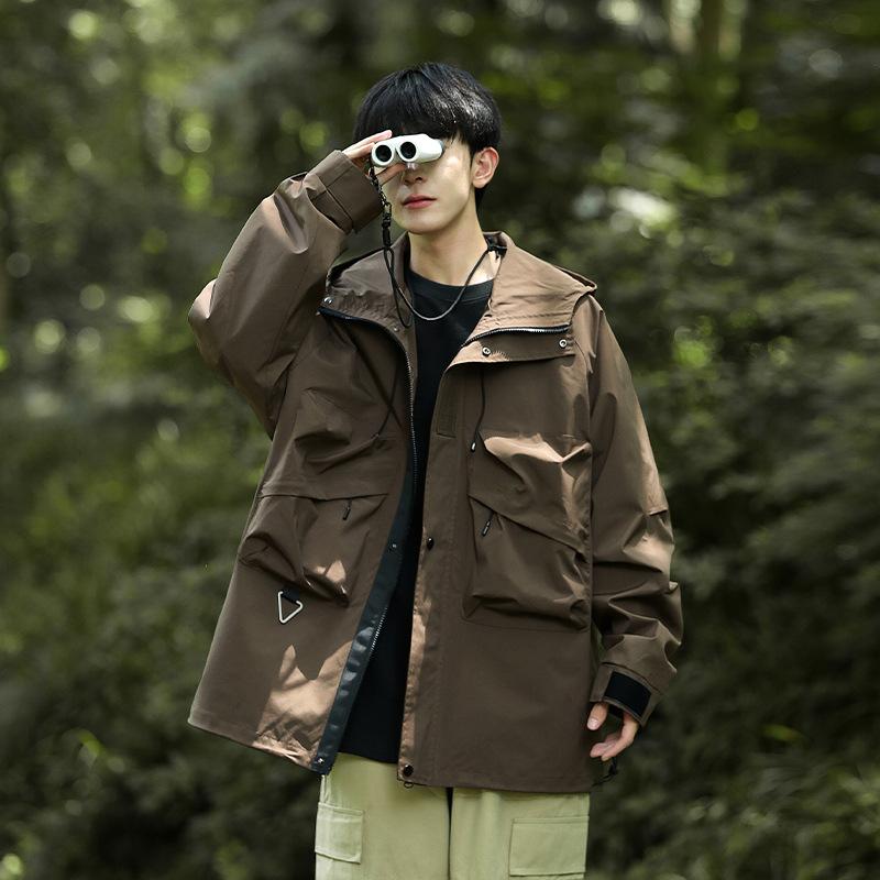 Весенне-осенняя мужская куртка в корейском стиле однотонная с капюшоном и длинным рукавом, модная куртка для пары, стиль интернет-знаменитостей, стильная универсальная куртка