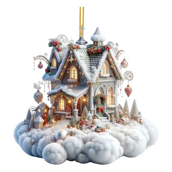 Рождественский домик подвеска акриловый 2D плоский подвесной орнамент мини мультфильм рождественский домик украшение для каминной полки дерева автомобиля