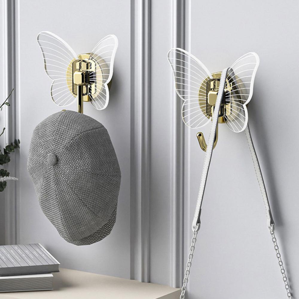 Акриловый крючок в форме бабочки, прозрачный крючок, шапки для пальто, шляпа, шарф, сумка, настенная вешалка для дрели, прочный клей, держатель для украшения стены