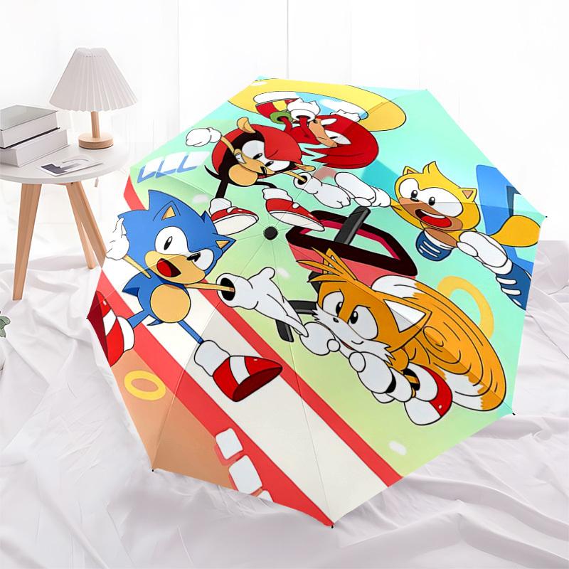 1pc Sonic the Hedgehog Automatic Folding Umbrella Portable 3-Fold Design with 8-Bone Iron Frame, Outdoor for Fans, Travelers, Daily Use, Gift Idea.M07