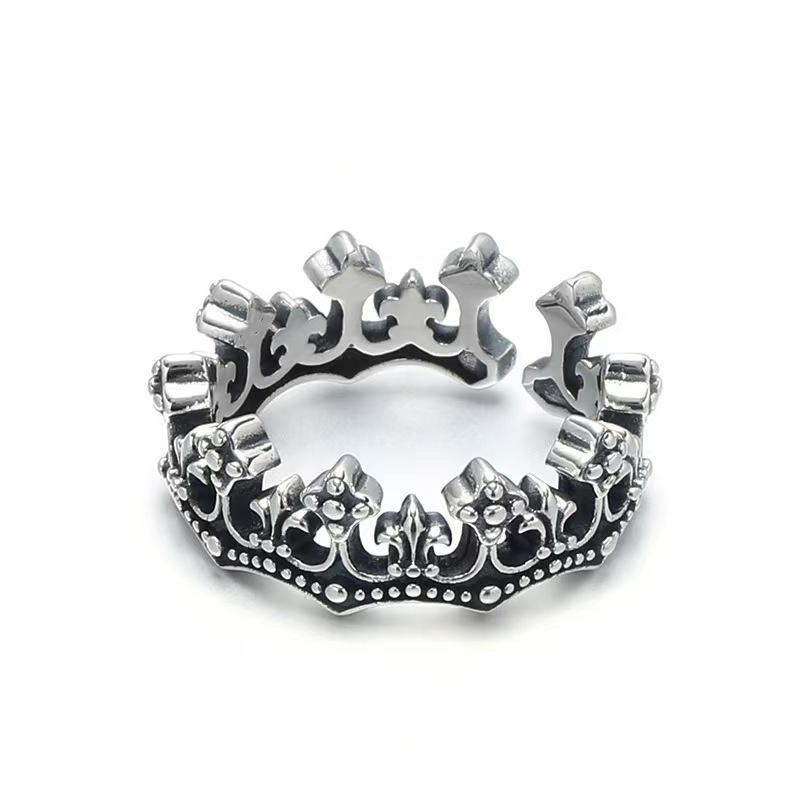 Retro Crown Ring Ins Simple Zinc Open Ring Old Dyed Black Versatile Index Finger Ring