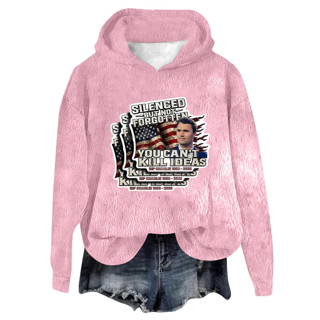 Women's Hooded Long Sleeve Printed Flannel Top Hooded Sweatshirt