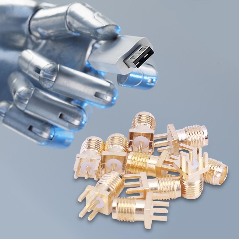 10 Pcs SMA Female Base Socket Jack with 4 Pins SMA-KE Plug Socket Solder PCB Board Edge Mount Adapter