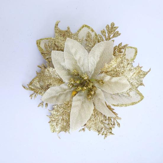 12/24 шт., рождественские искусственные цветы, блестящие листья, красные, золотые, серебряные, многослойные, рождественская елка, венок, украшение, искусственный цветок, реквизит для фотосессии для вечеринки