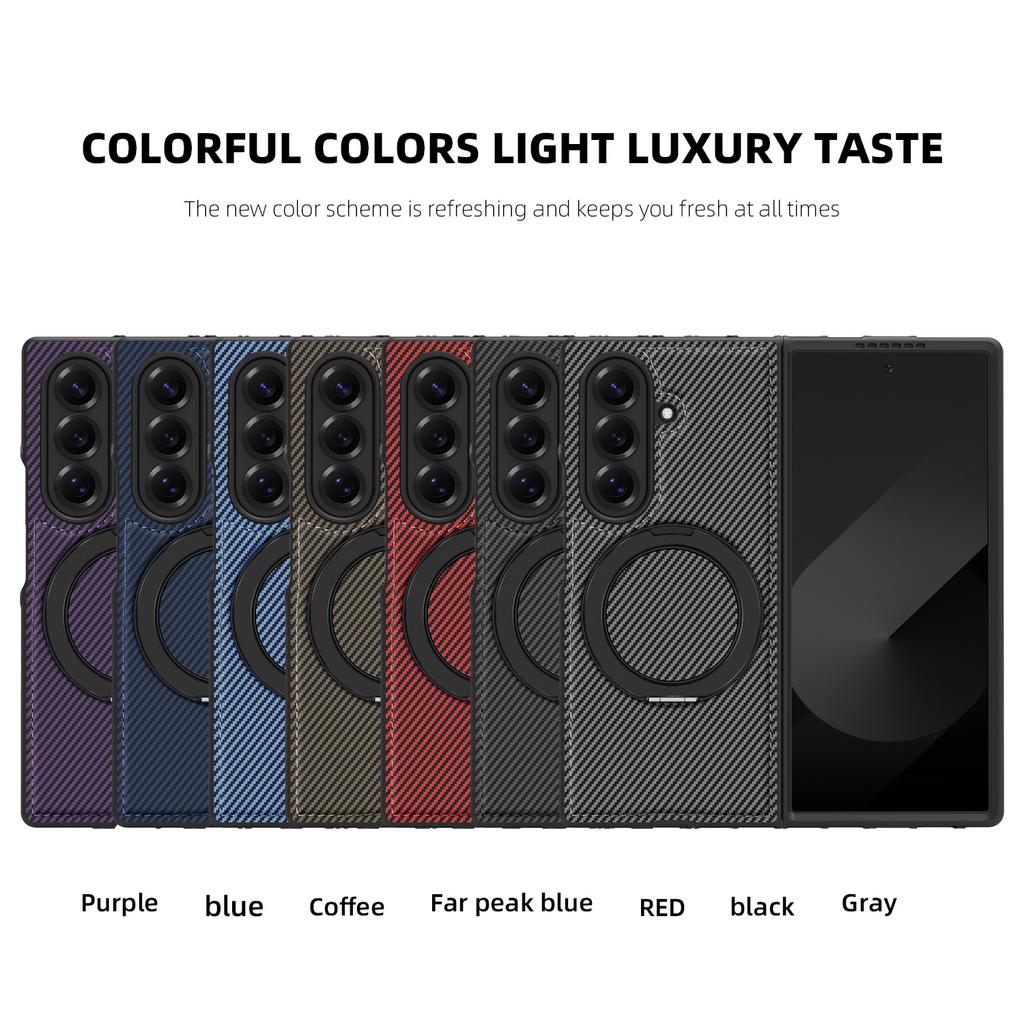 Minimalist Kevlar Carbon Fiber Magnetic Holder Case for Samsung Galaxy Z Fold 7 6 5 4 3 For Mag-safe 360 Rotating Bracket Cover