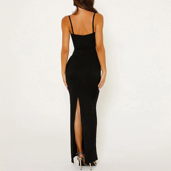 Женское облегающее платье макси на бретельках с кружевом и без рукавов, длинное платье с разрезом, сексуальное вечернее платье с глубоким вырезом для коктейльных вечеринок и ночных клубов