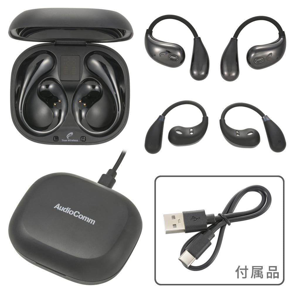 OHM AudioComm Bluetooth Wireless Bone Air No Ear Black OHM Electric Earphones, Conduction, Conduction, Ear-Hook, Blocking, Built-in Microphone,
